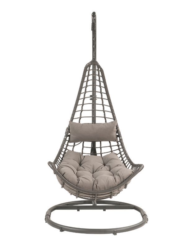 Uzae - Hanging Chair - Gray Fabric & Charcoal Wicker