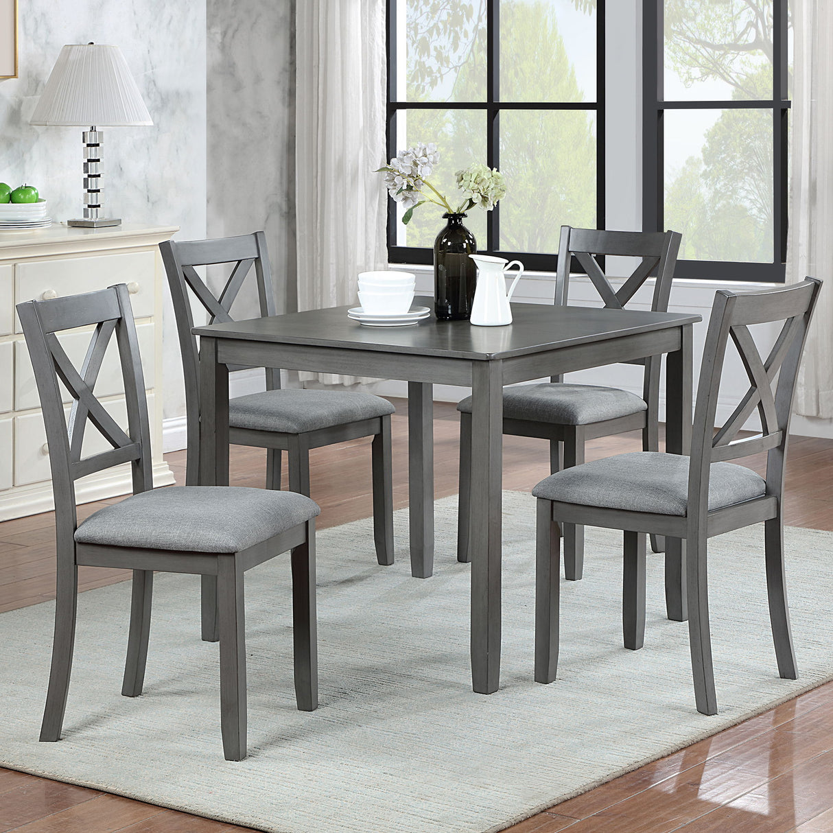 5 Piece Dining Table Set With 4 Chairs For Kitchen - Gray