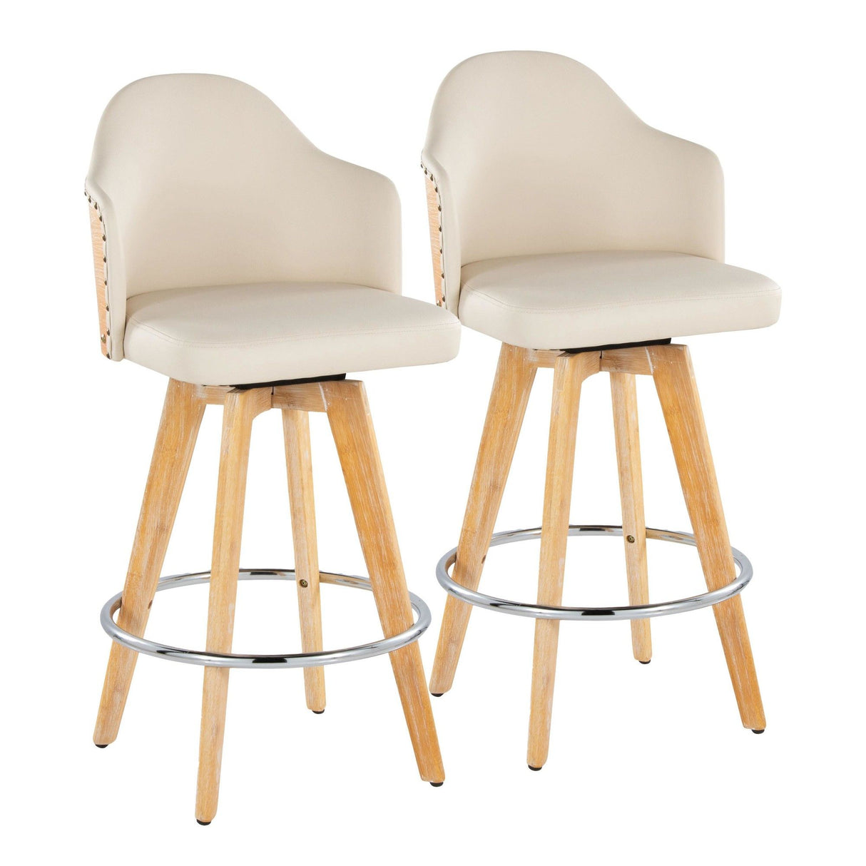 Ahoy - Contemporary Fixed-Height Counter Stool With Natural Bamboo Frame (Set of 2)