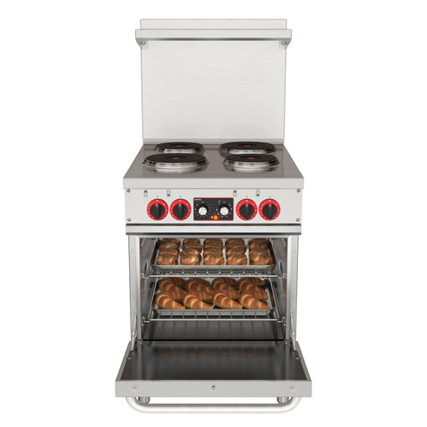24 in. Commercial Electric Range with 4 Burners and 1 Standard Electric Oven in Stainless Steel - 208V 3-Phase (KM-CR24-E)