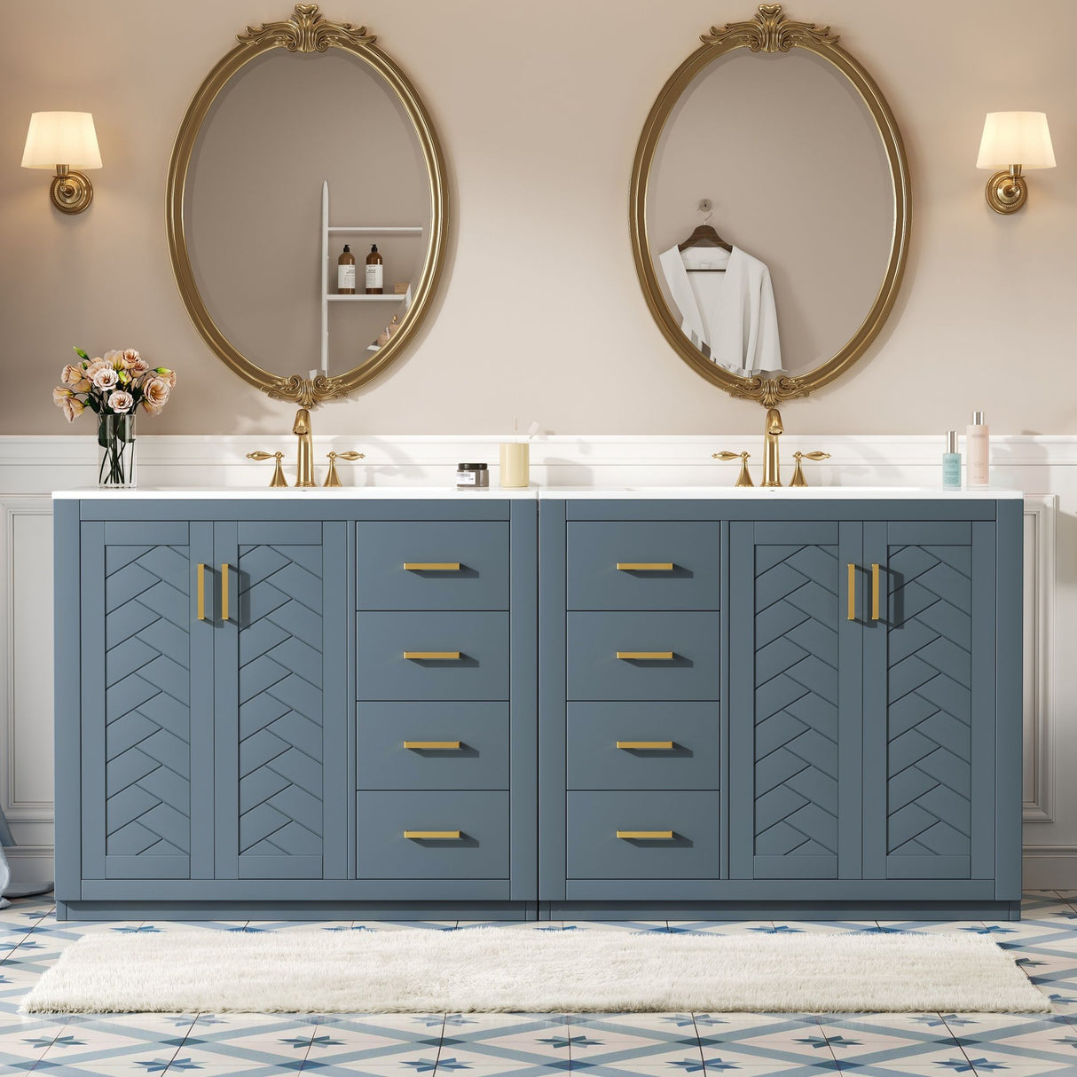 Modern Bathroom Vanity With Ceramic Sink, 6 Drawers & Soft-Close Doors