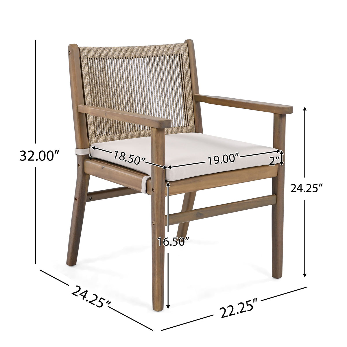 Outdoor Acacia Wood Patio Dining Armchair (Set of 2)