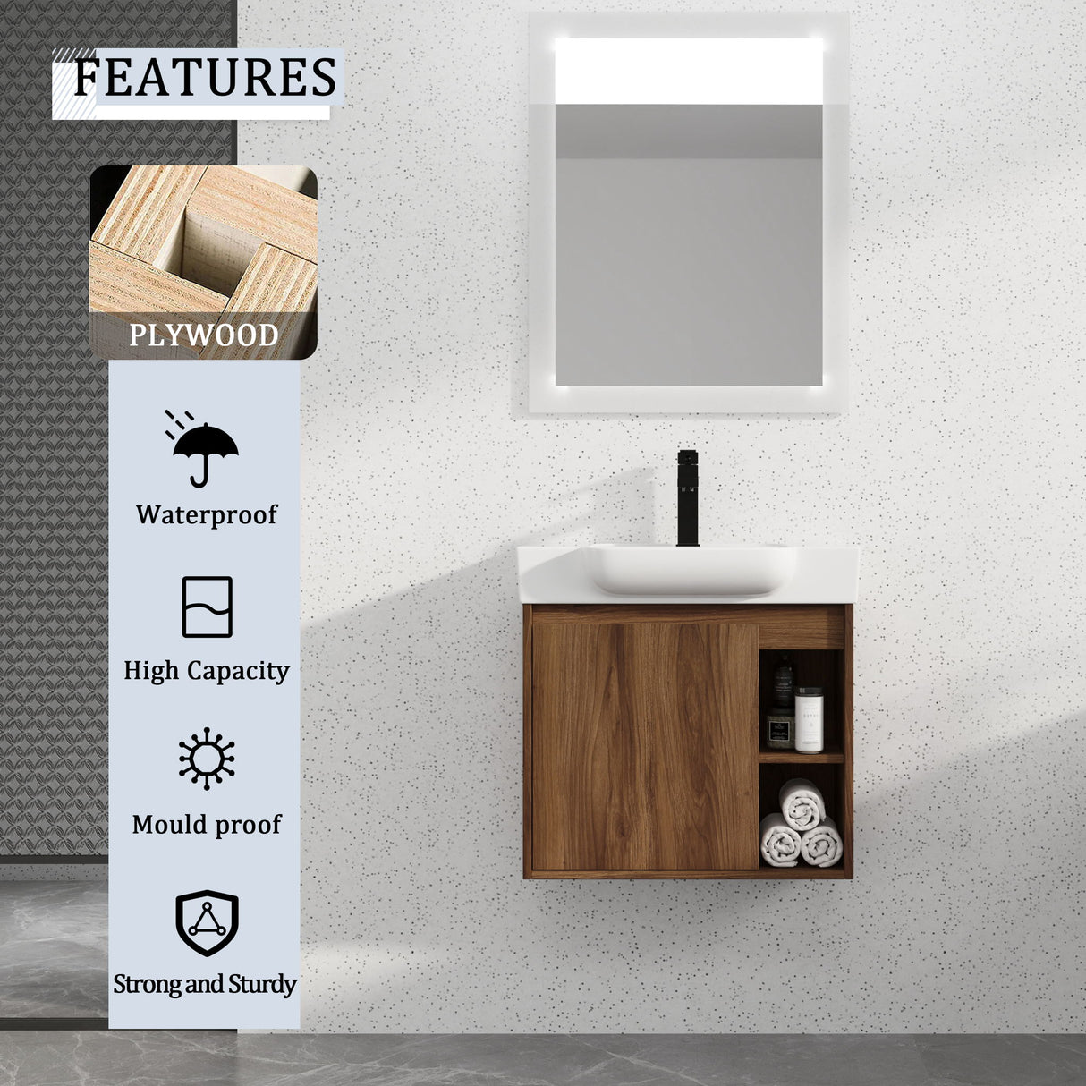 Wall Mounted Bathroom Vanity With Sink & Soft Close Door