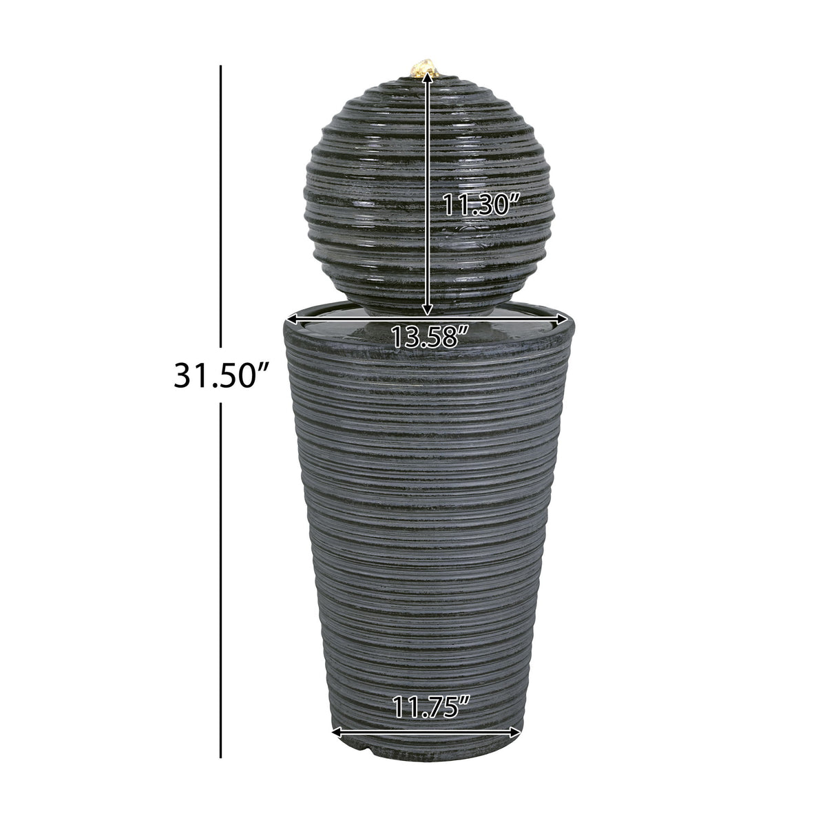 31.5" Tall Striped Column Fountain With LED Light Design For Outdoor Spaces - Gray