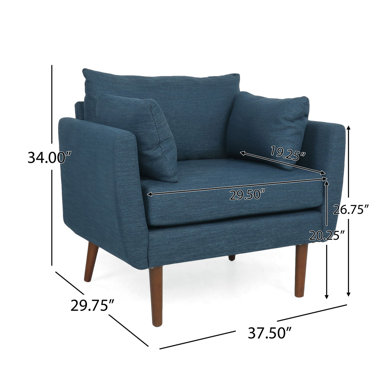 Luminate - Upholstered Fabric Club Chair With Tapered Legs And 2 Accent Pillows - Navy Blue