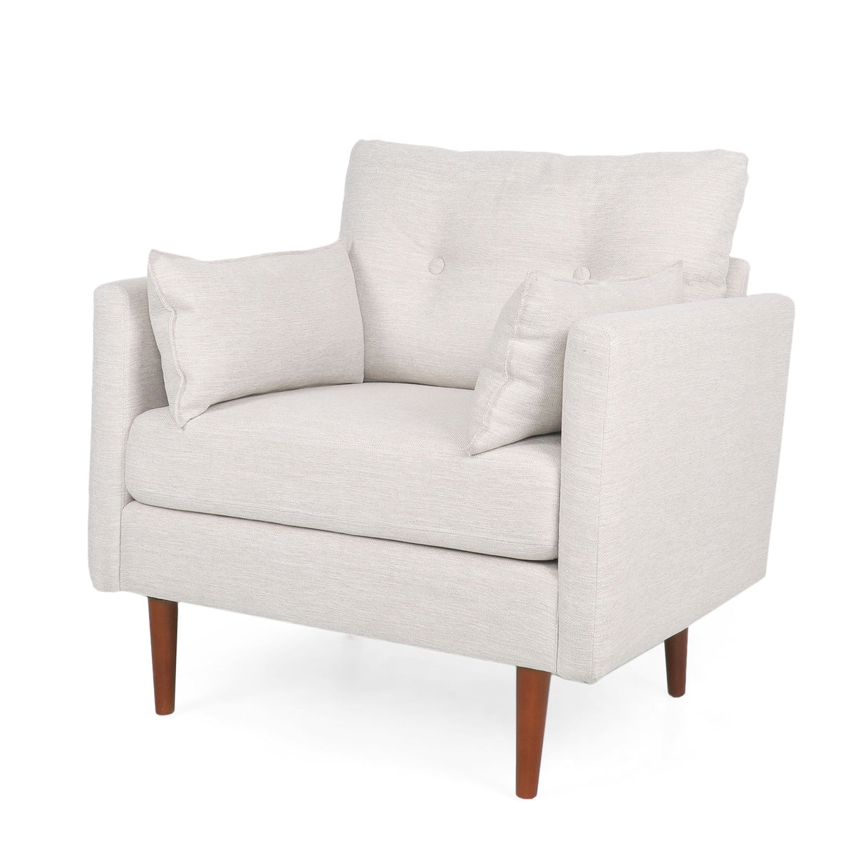Contemporary Fabric Club Chair With Birch Wood Legs - Beige
