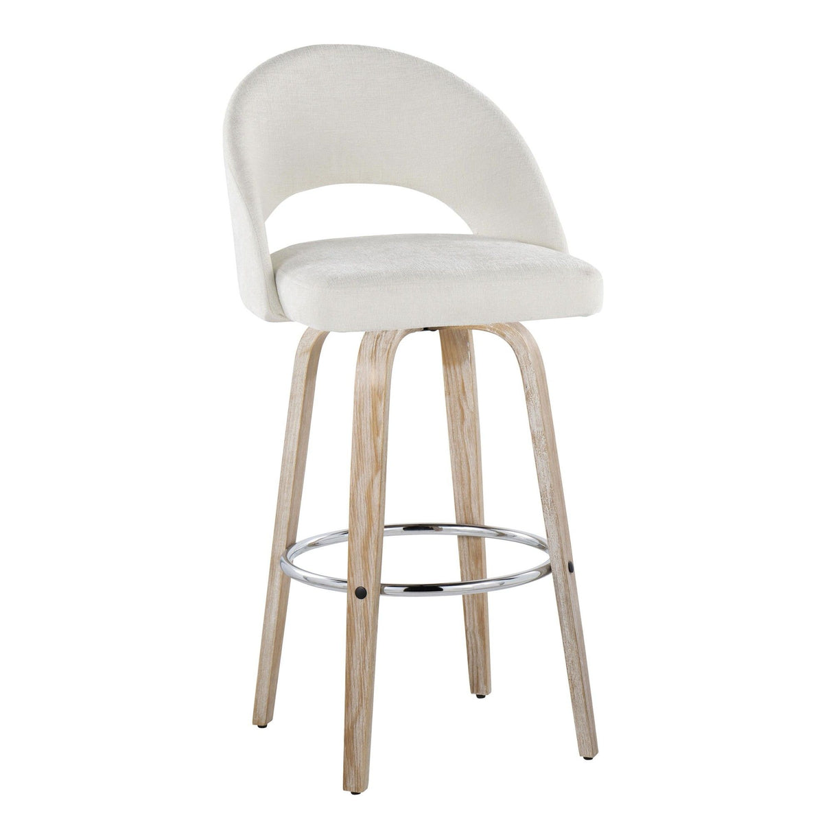 Renee - Upholstered Fixed-Height Barstool (Set of 2) - Whitewashed Wood