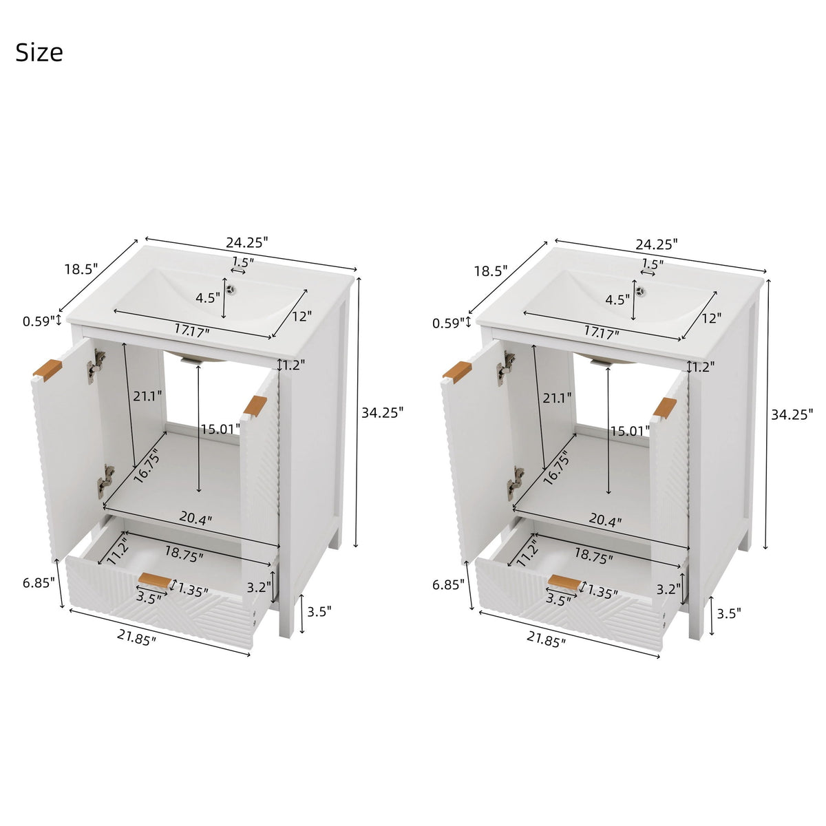 48" Bathroom Vanity Set With Textured Door Panels, Soft Close Hinges, Single Faucet Hole, Large Storage & Drawer - White