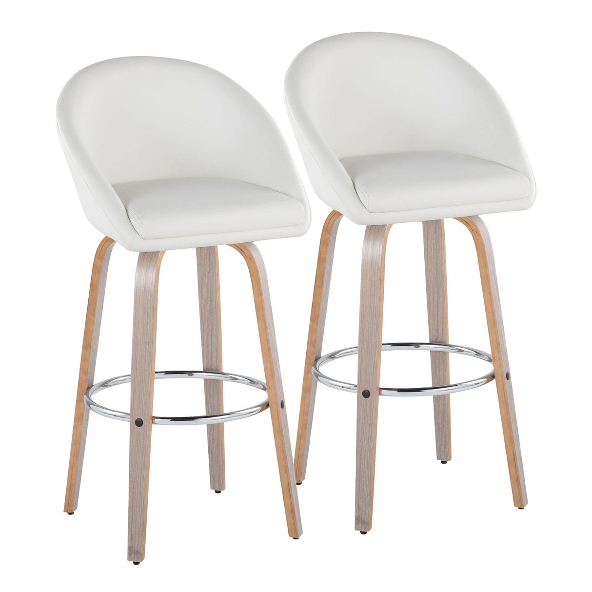 Matisse - 30" Highback Fixed-Height Barstool With Swivel And Round Chrome Metal Footrest (Set of 2) - Light Gray Wood