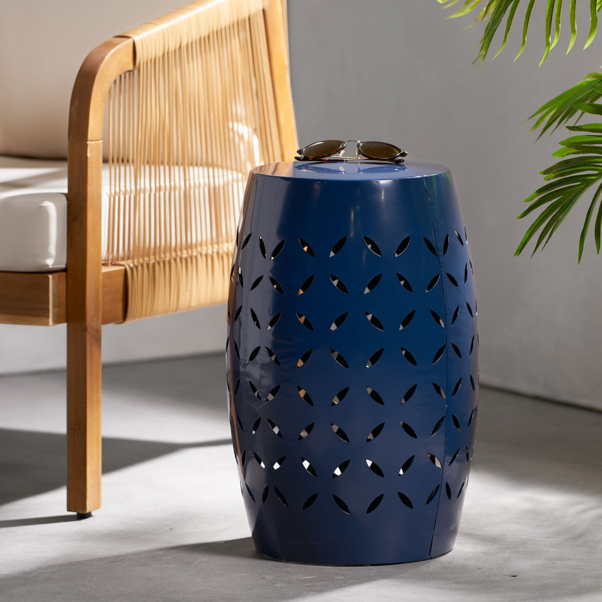 Outdoor Lace Cut Side Table - Navy Blue