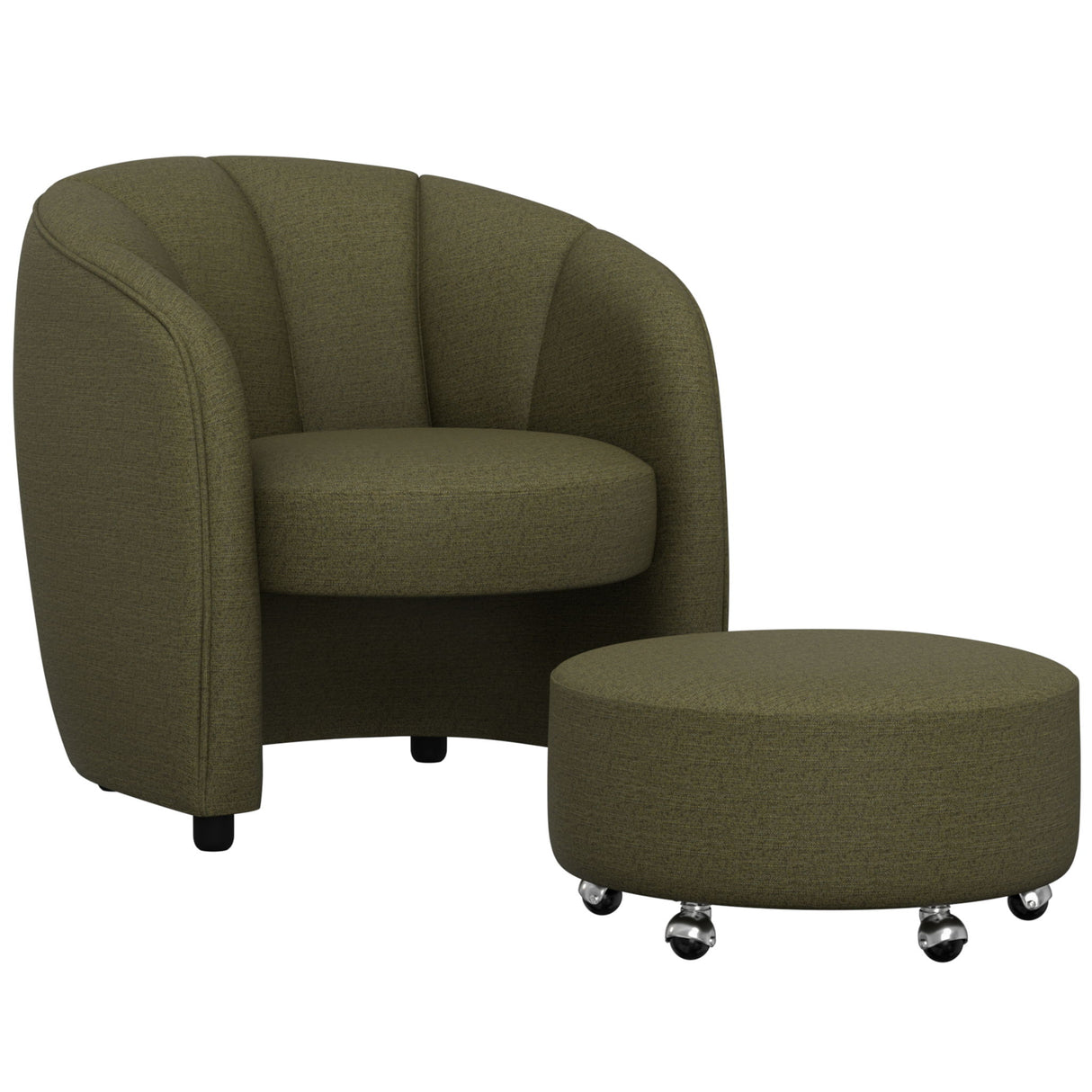 Barrel Chair With Nesting Ottoman - Forest Green