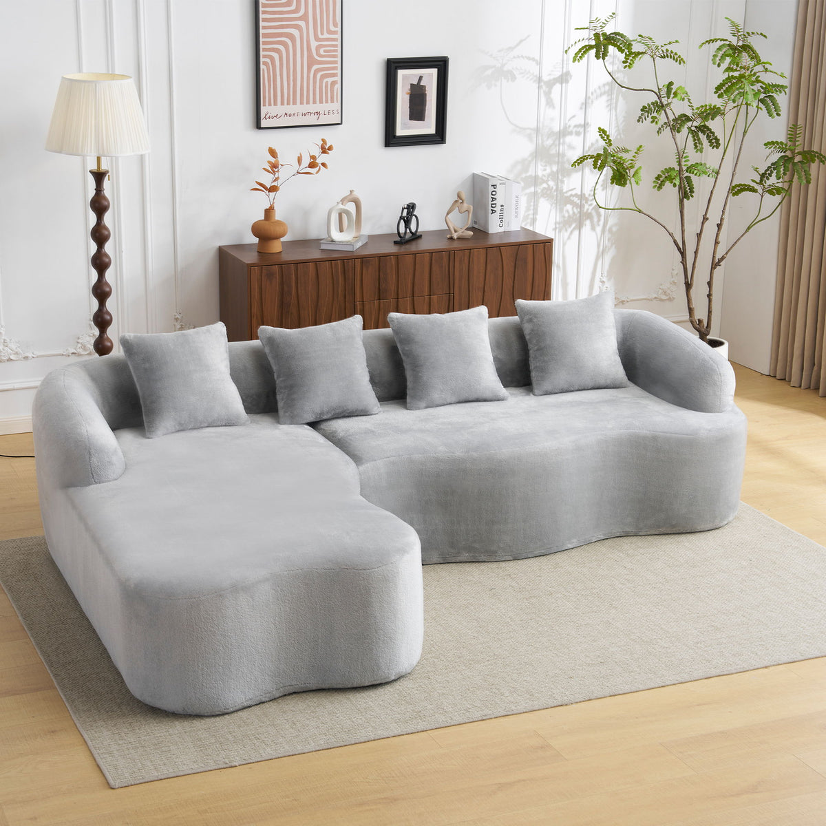 Modular L-Shape Sectional Sofa With Curved Chaise
