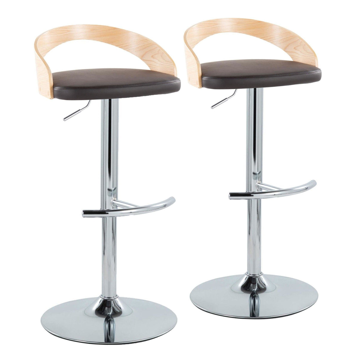 Grotto - Adjustable Barstool - Chrome Metal, Natural Wood