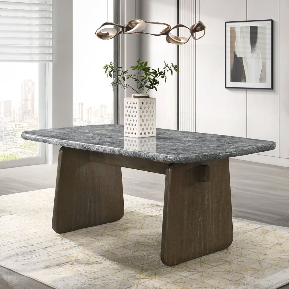 Dillon - Dining Table With Marble Top - Natural / Walnut