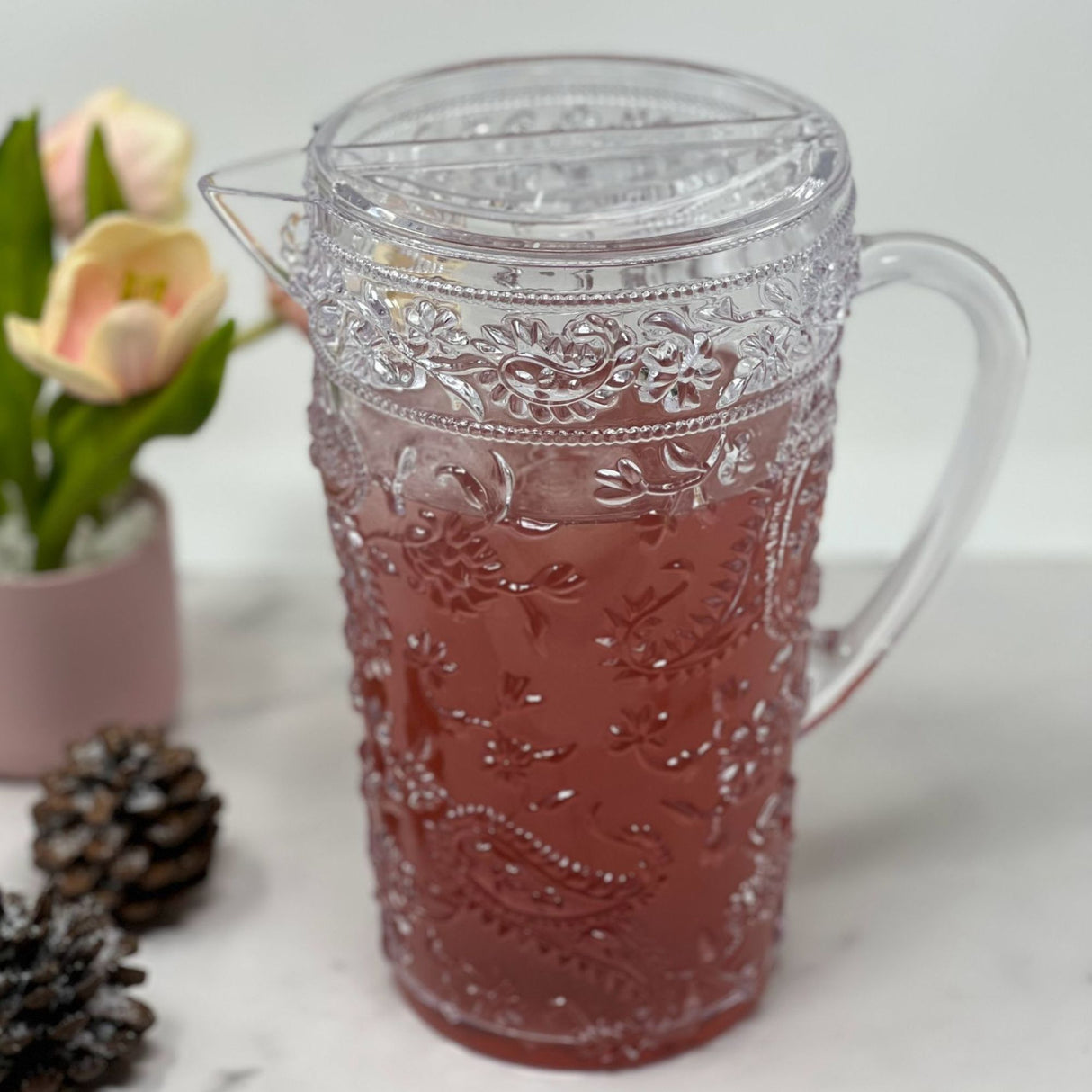 Paisley Unbreakable Plastic Water Pitcher With Lid And Spout