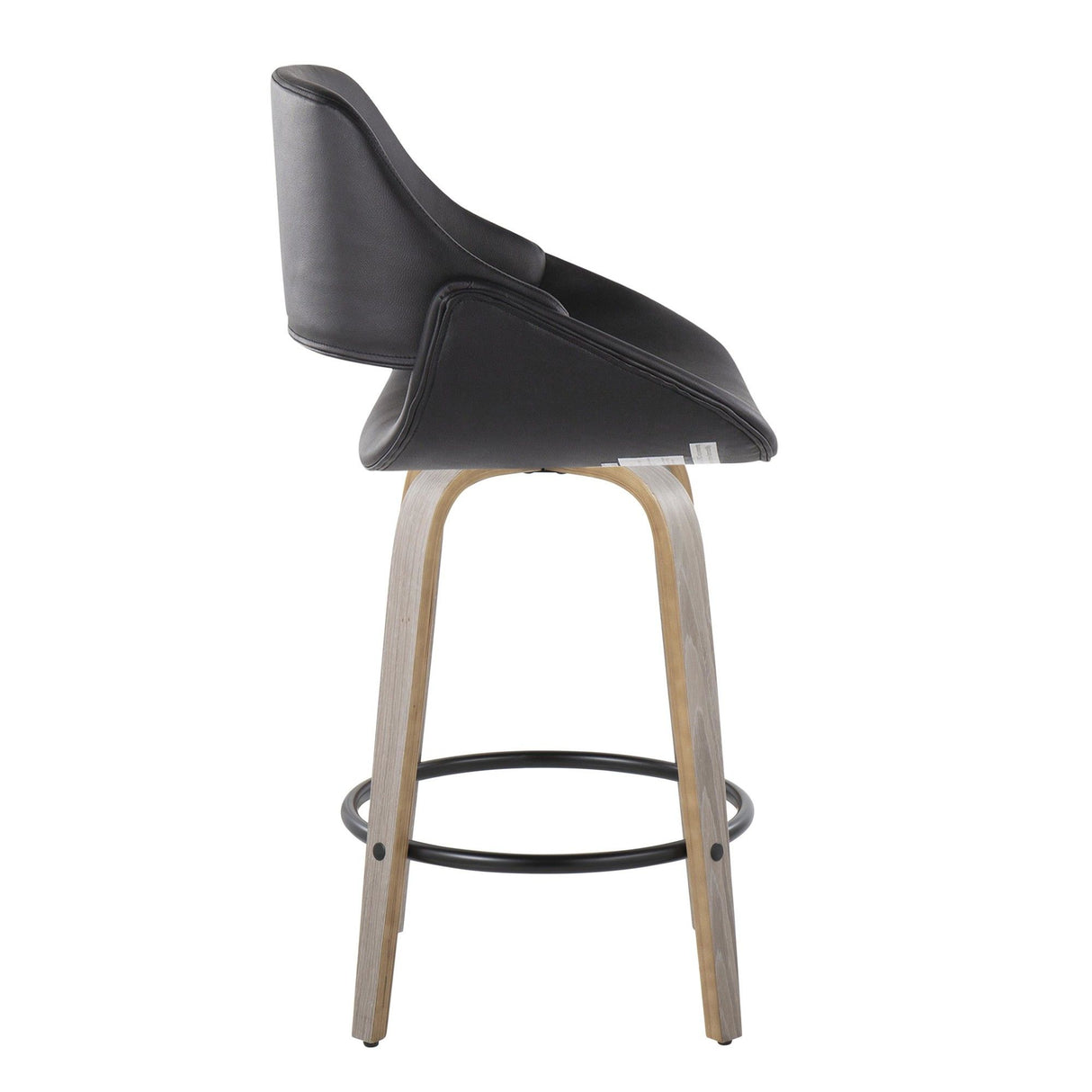 Fabrizzi - 26" Fixed-Height Counter Stool With Swivel And Round Black Metal Footrest (Set of 2) - Light Gray Wood