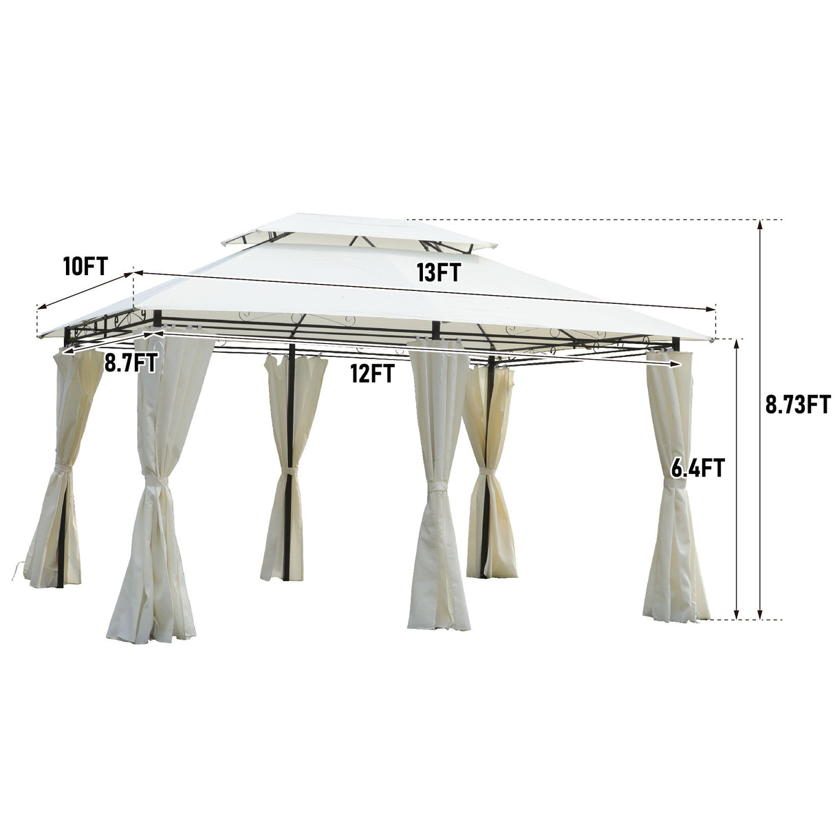 Outdoor Patio Gazebo Tent With Ventilated Double Roof And Sidewall
