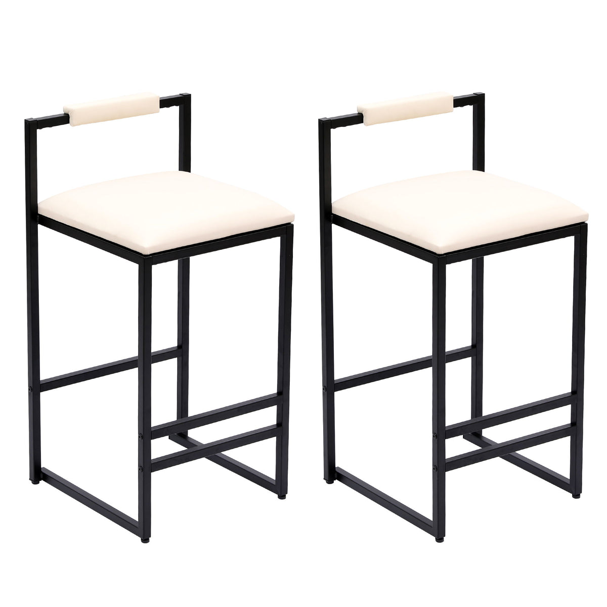 Elegant Bar Stool Set With Backrest And Footrest, Counter Height (Set of 2)