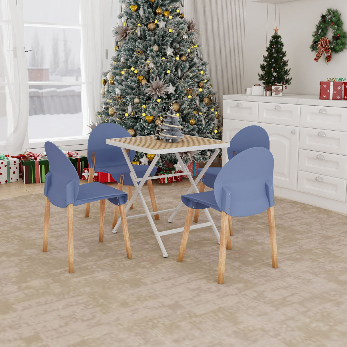 4 Piece Set Of Single Chairs With A Folding Square Table