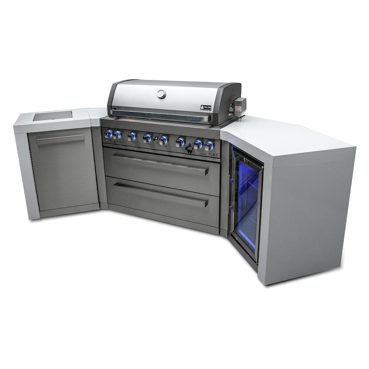 Mont Alpi Deluxe Series 9.5 Ft U-Shaped Propane Outdoor Kitchen Island w/ Side Burner & Fridge - MAi805-D45FC