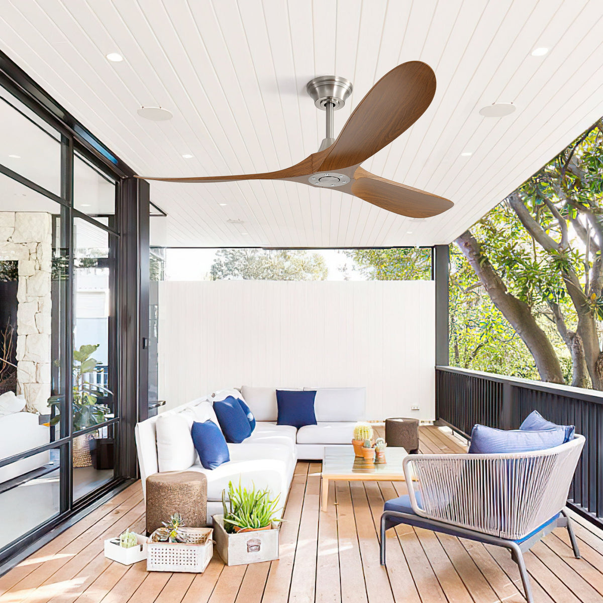Outdoor Ceiling Fan No Light With 3 Blades Smart App Control - Brushed Nickel