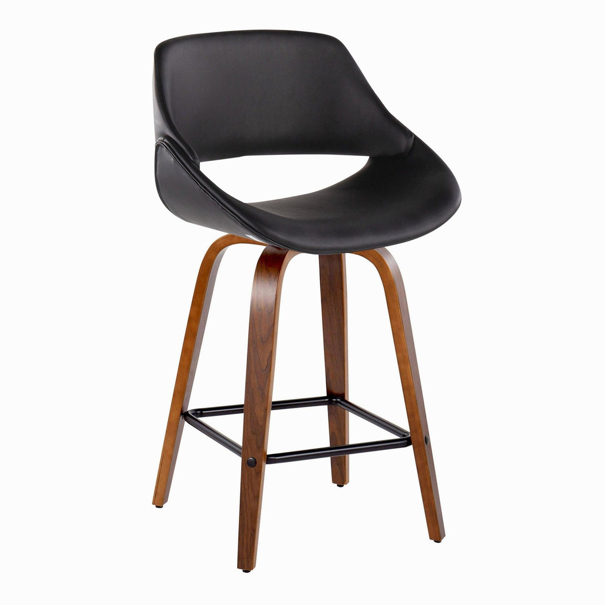 Fabrizzi - Fixed-Height Counter Stool With Square Black Footrest (Set of 2) - Walnut Wood