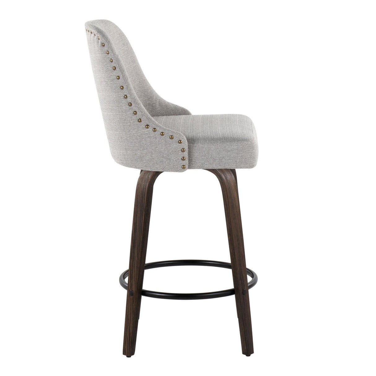 Marcel - 27" Fixed-Height Counter Stool With Swivel And Round Black Metal Footrest (Set of 2) - Walnut Glazed Wood