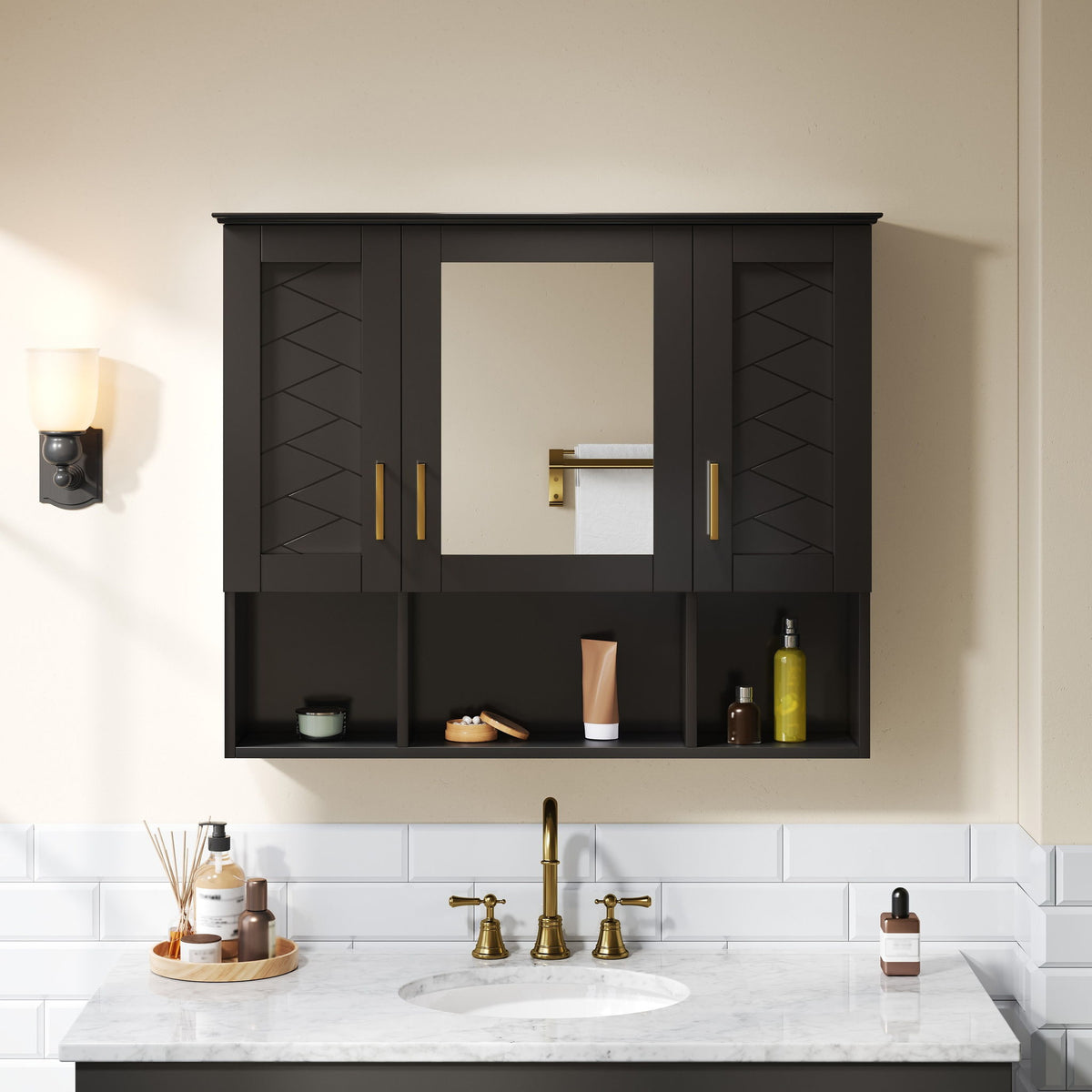 Modern Wall Mounted Medicine Cabinet With Adjustable Shelves, Soft Close Doors, High Define Mirror