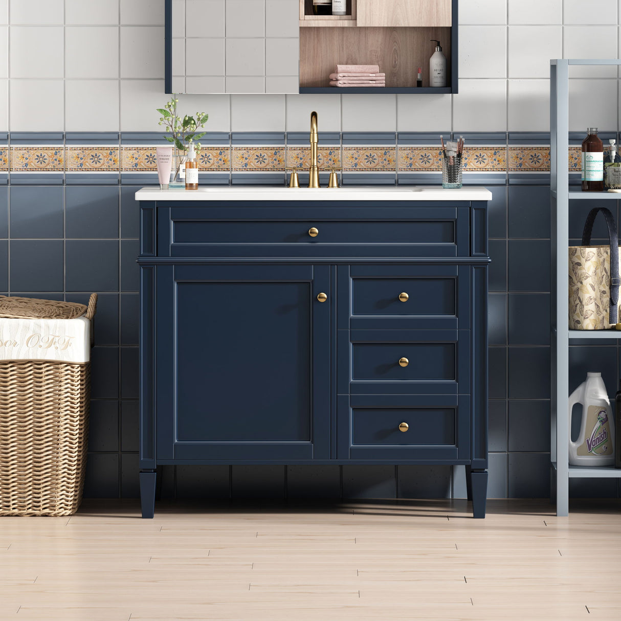 Bathroom Vanity With 2 Drawers And Tip-Out Drawer, Storage Cabinet