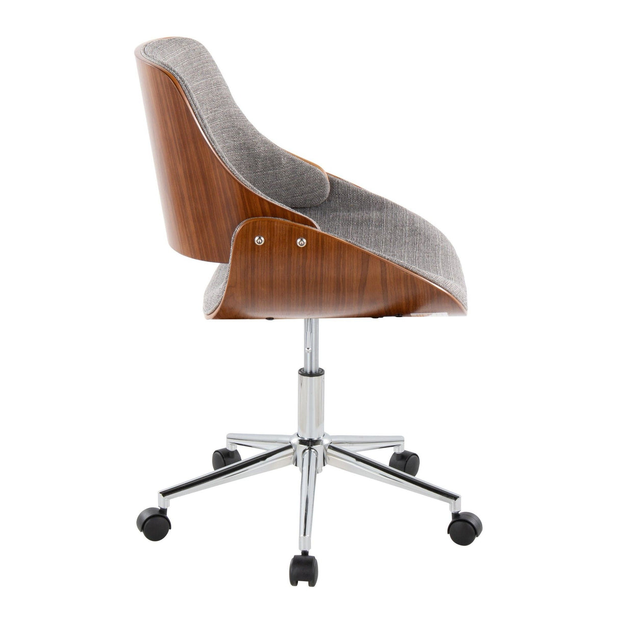 Fabrizzi - Office Chair - Chrome Metal, Walnut Wood, And Gray Fabric