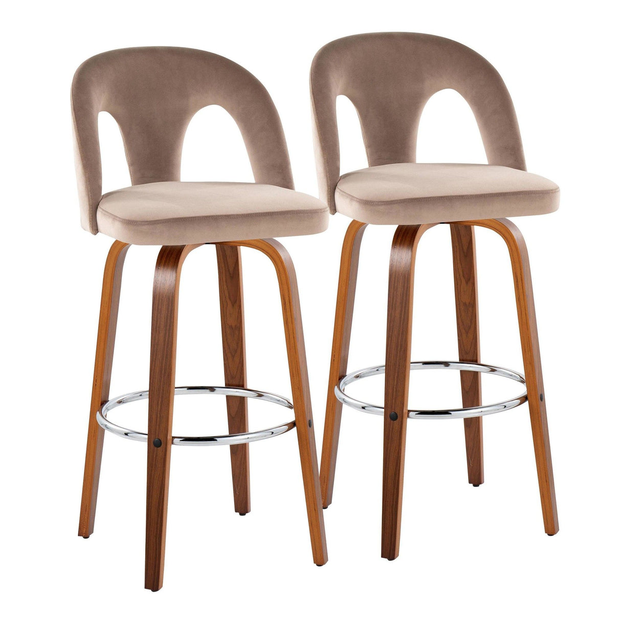 Ava - Upholstered Fixed-Height Barstool (Set of 2) - Walnut Wood Base