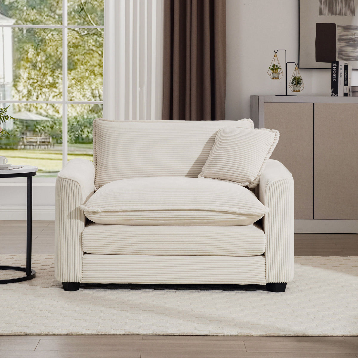 Modern Classic Fabric Single Chair Deep Seat Sofa With Pillow