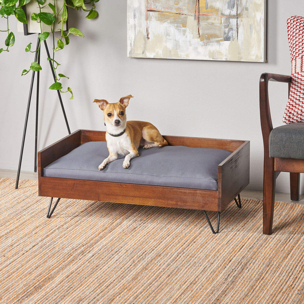 Dog Bed With Sleek Hairpin Legs - Reclaimed Oak / Iron