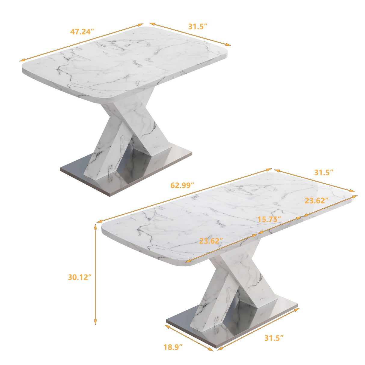 Modern Rectangle Dining Table With Stretchable TopAnd X Shape Legs