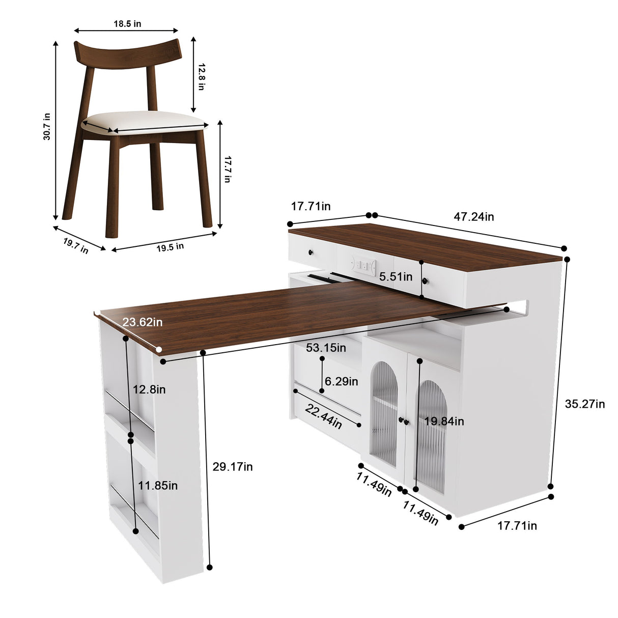 Retro Kitchen Island Set With Chairs, Extendable & Rotating Table, 4 Drawers & Door Cabinets
