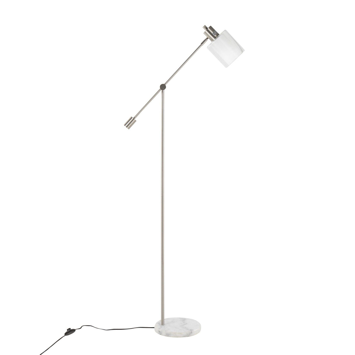 Marcel - Floor Lamp - White Marble And Nickel Metal With Clear And Frosted Glass Shade