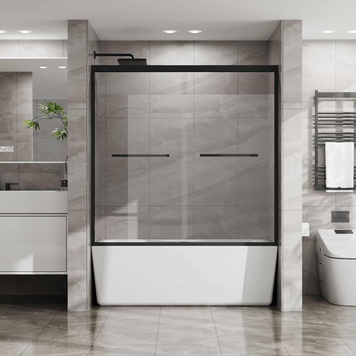 Goodyo - Double Sliding Bathtub Shower Door With Sgcc Clear Tempered Glass