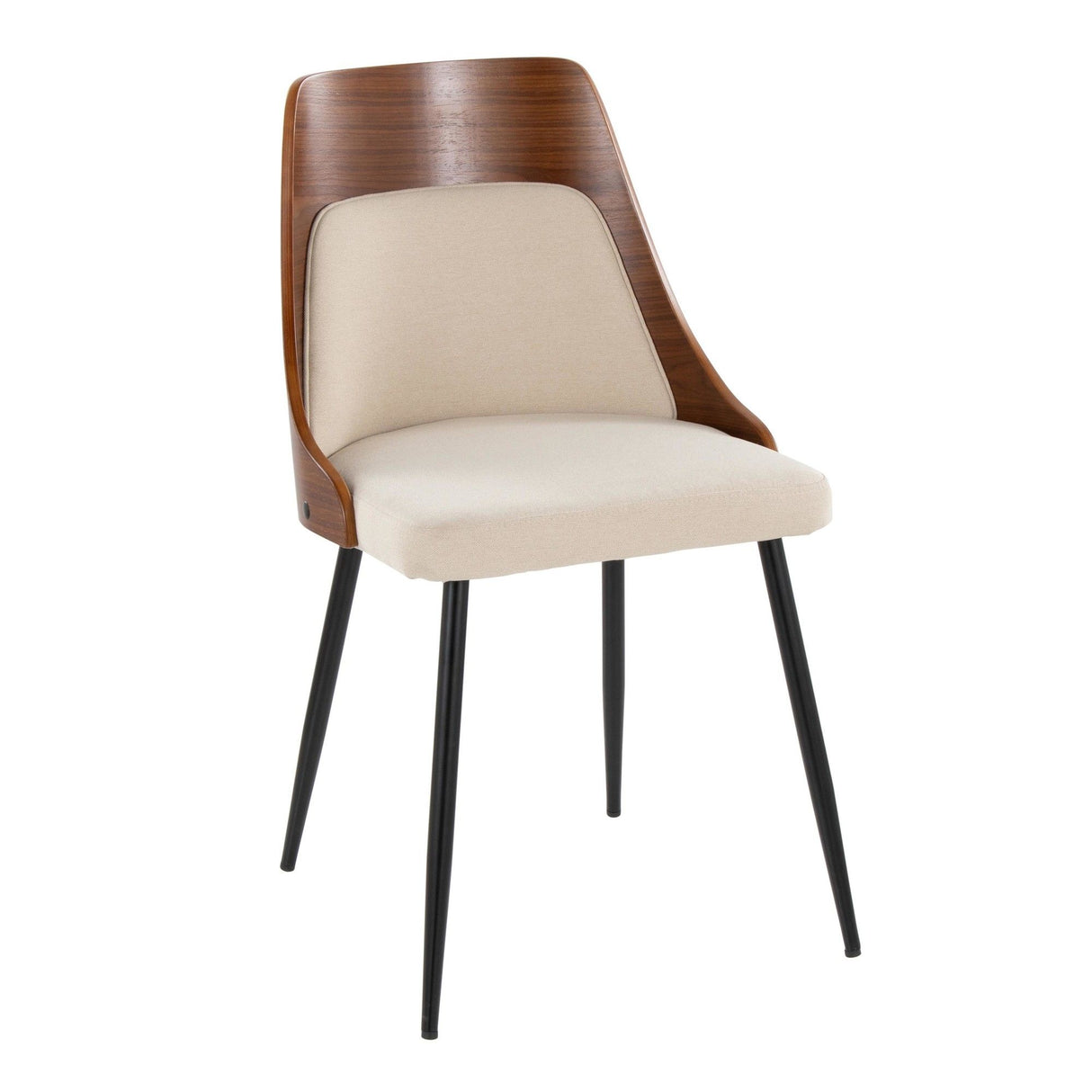 Anabelle - Dining / Accent Chair (Set of 2) - Black Metal, Walnut Wood, And Cream Fabric