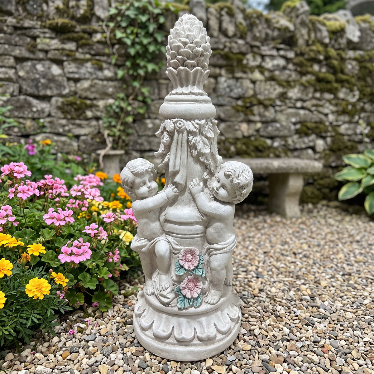 Children Garden Climbing Statues - Antique Gray White