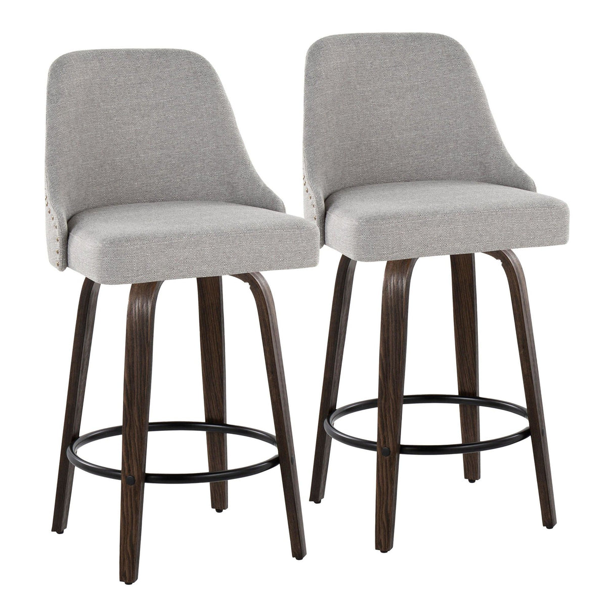 Marcel - 27" Fixed-Height Counter Stool With Swivel And Round Black Metal Footrest (Set of 2) - Walnut Glazed Wood