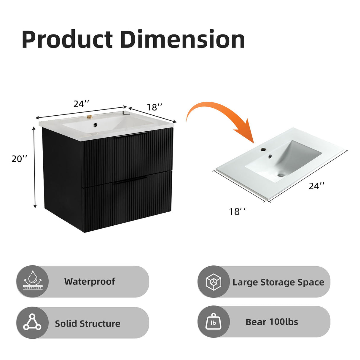 Modern Wall Mounted Floating Bathroom Vanity With Sink And Drawers