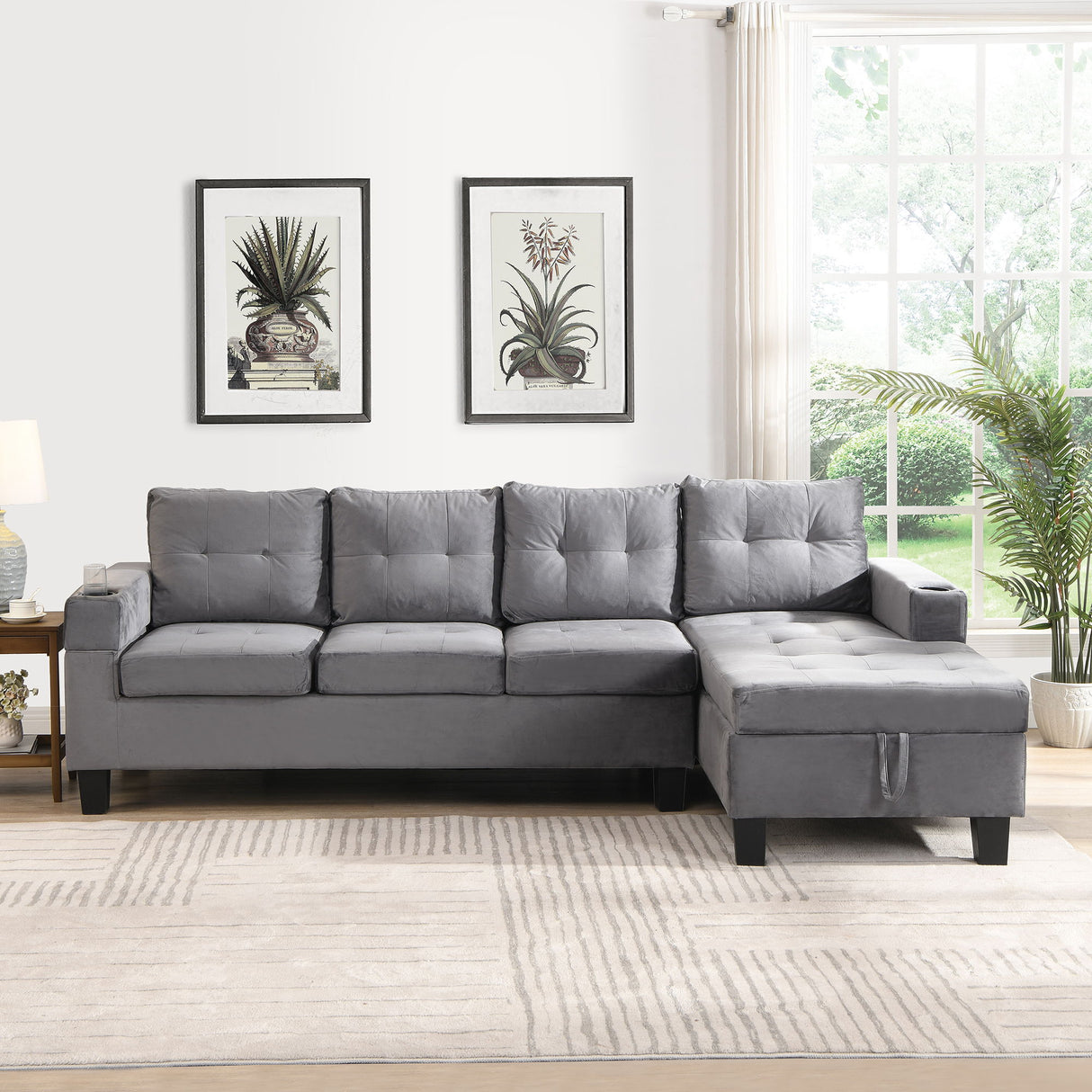 Modern Sectional Sofa Set With L Shape Chaise Lounge And Storage