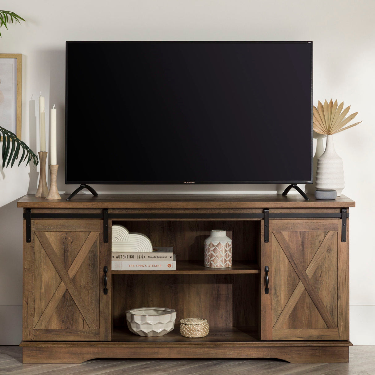 Farmhouse Sliding X Barn Door TV Stand