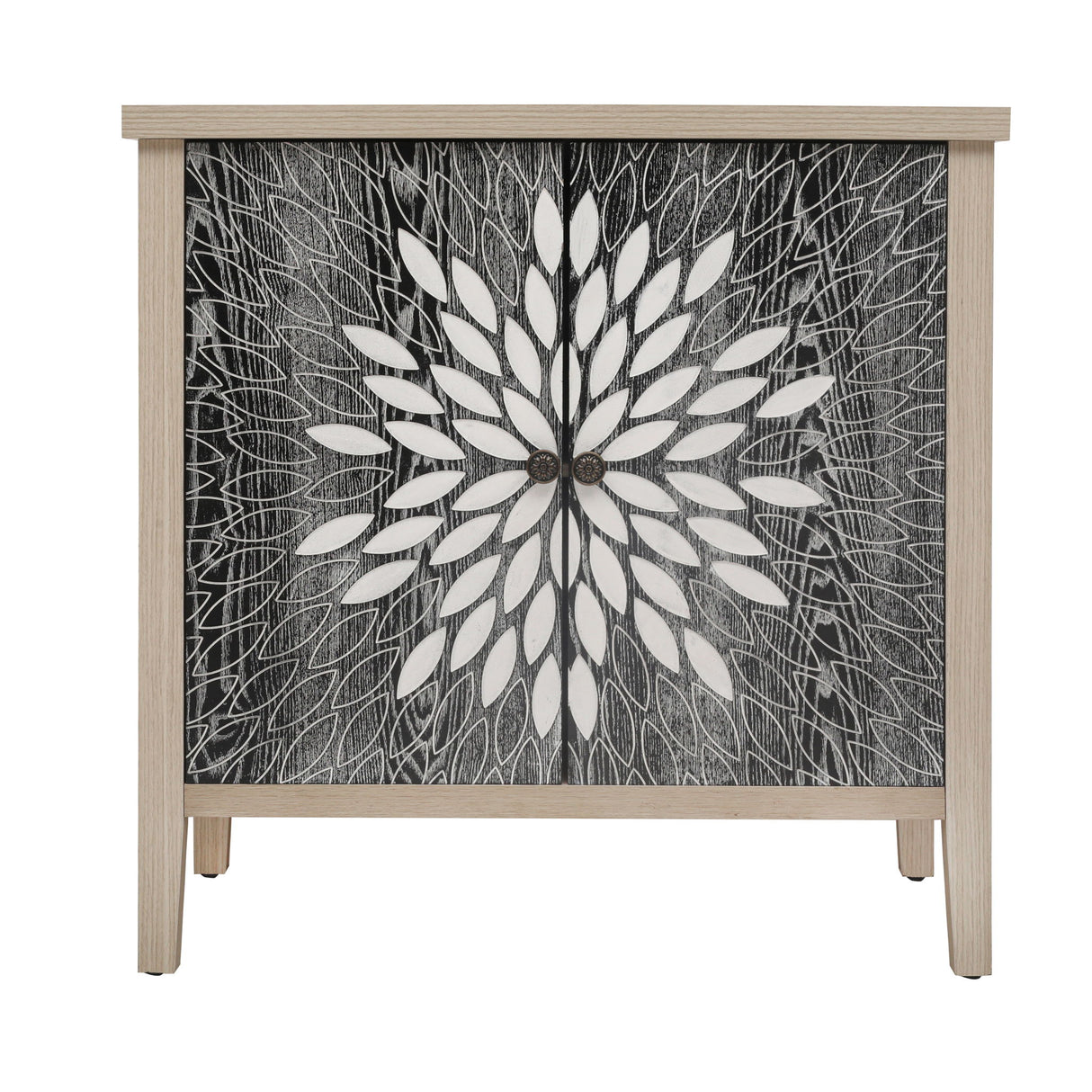 2 Door Carved Storage Cabinet With Adjustable Shelf, Accent Furniture