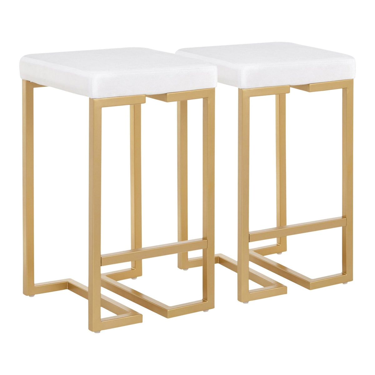 Midas - 26" Contemporary - Glam Counter Stool - Gold With White Velvet Cushion (Set of 2)