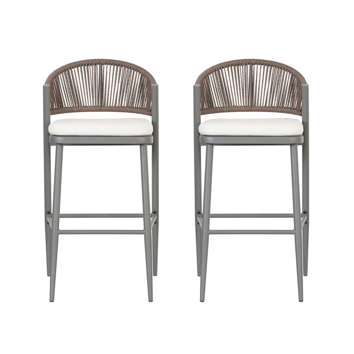 Outdoor Bar Height Metal Frame Counter Stools With Scallop Shaped Backrest & Water Resistant Cushions