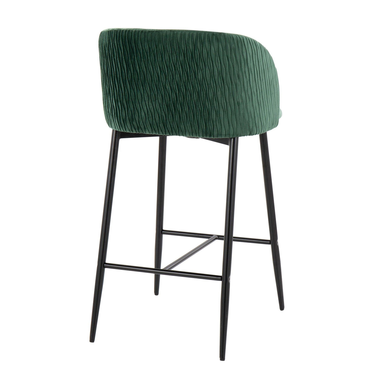 Luna - Pleated Waves Fixed-Height Counter Stool (Set of 2) - Black Metal And Velvet