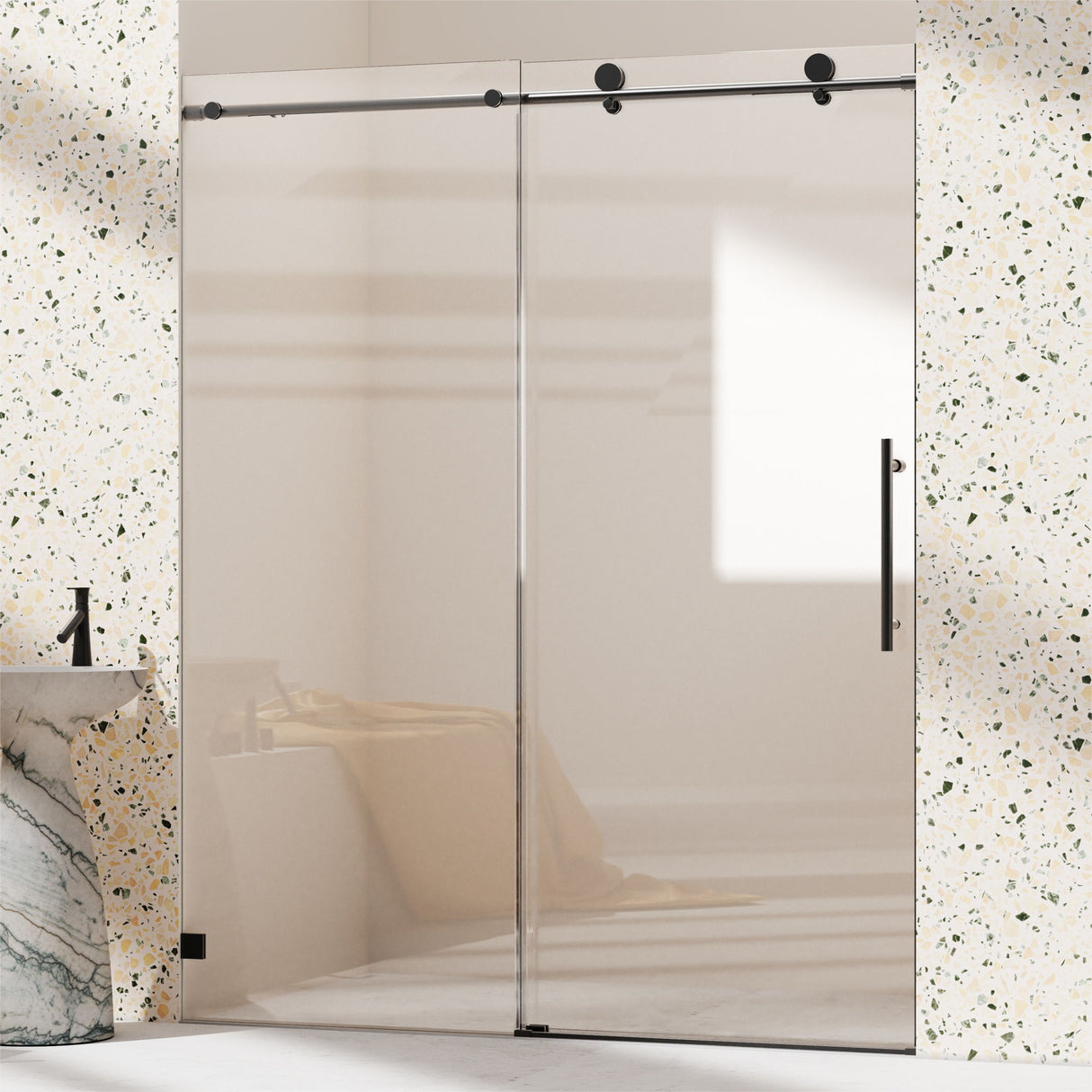 Frameless, Single Sliding Soft Close Shower Doors, 5/16" Sgcc Tempered Glass