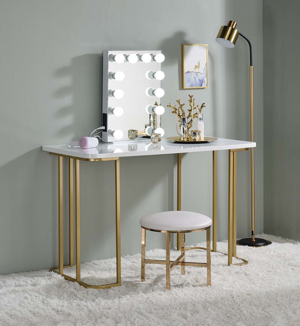 Estie - Vanity Desk Same 93102) - White & Gold