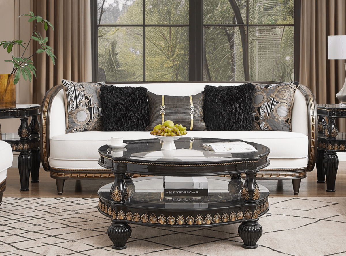 HD-9043 - Sofa - White / Brown / Gold